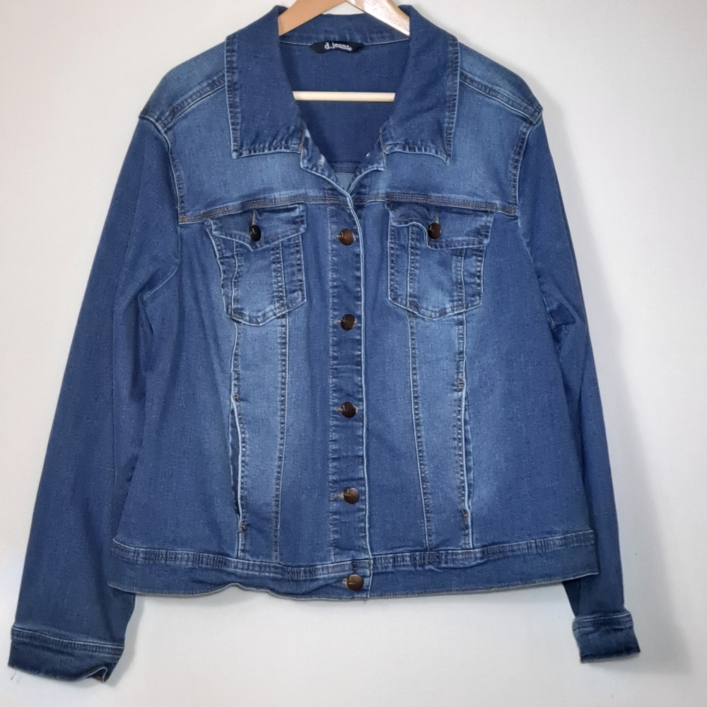 D.Jeans Trucker Denim Jacket Button Front Dark Wash Plus Size 2X